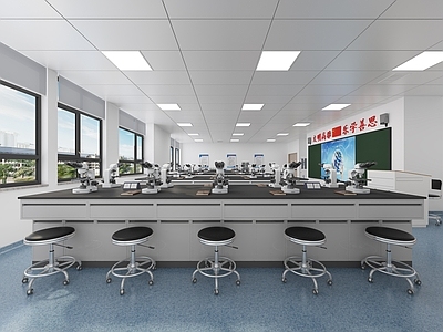 现代简约实验室 实验室 教室 实验室家具 光学显微镜 多功能黑板