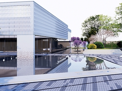 现代极简广场景观 示范区景观 广场景观 折线景观 现代水景 入口广场