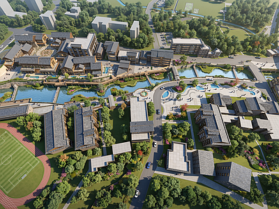 新中式鸟瞰规划 喜德古街 小城小镇 水街