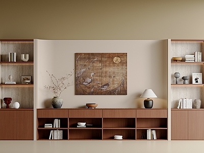 中古风书柜 中古风书柜摆件 挂画 书柜背景墙