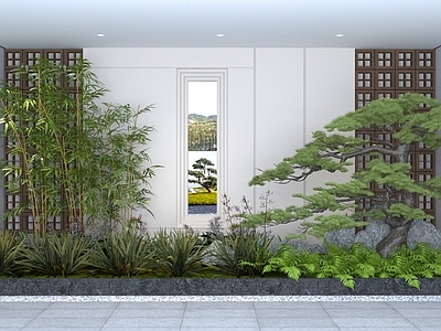 新中式室内景观 现代室内植物造景 绿枝组合