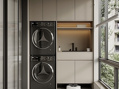 现代简约阳台 阳台柜 洗衣机柜