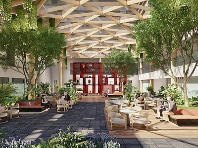 新中式室内景观 老年室内活动中心 博古架景观 养老院 休闲座椅组合 养老空间