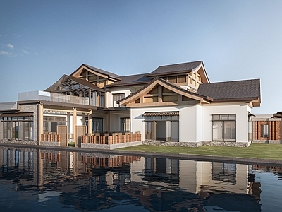 新中式民宿建筑 民宿建筑 坡屋顶建筑 乡村建筑