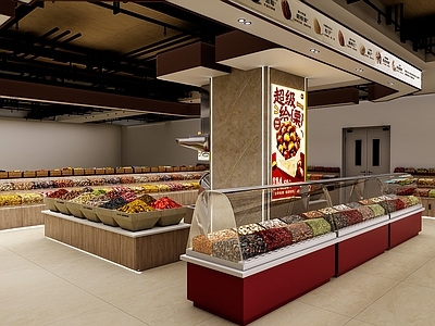 现代简约零食店 鲜炒干果 干果店 干炒瓜子 炒货店 干果陈列