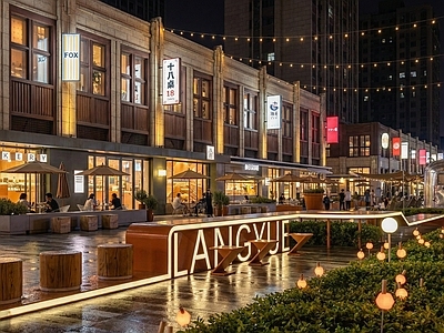 复古商业综合体景观 现代极简商业外摆 现代商业街 步行街