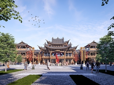 新中式古建筑 复古商业街 风情商业街 商业老街 中式城寨 中式商业街