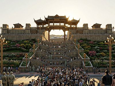 新中式古建筑 城门 大门ru 入口