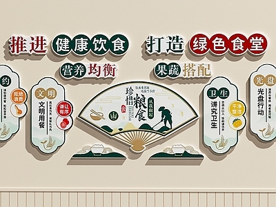 新中式学生食堂 食堂文化墙  食堂装饰画  粮食文化墙 校园文化墙