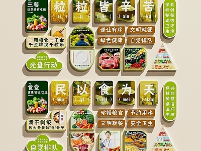 现代简约学生食堂 食堂文化墙 食堂装饰画   校园文化墙   粮食文化墙