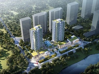 现代主义小区建筑 现代风格 四代住宅 商业街 高层住宅 box商业