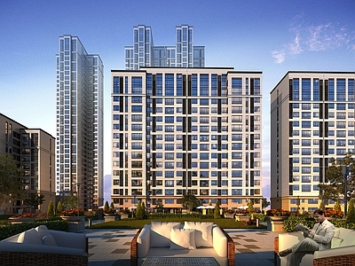 现代主义小高层住宅楼 现代住宅 新古典住宅