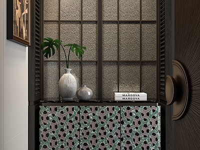 新中式玄关 入户玄关 玄关柜 边柜 入户背景 屏风