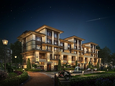 新中式联排别墅 新古典别墅 联排别墅