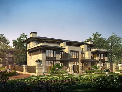 新中式联排别墅 新古典别墅 联排别墅