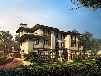 新中式联排别墅 新古典别墅 联排别墅