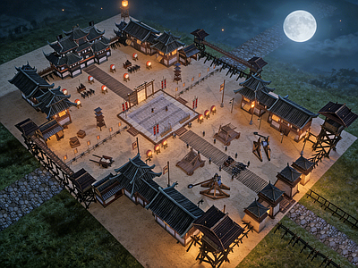 新中式军事器材 古代军寨  古代冷兵器 点将台 擂台 古武器