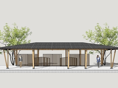 新中式公交站台 公园驿站 骑行驿站 景观亭 休闲廊架 木廊架