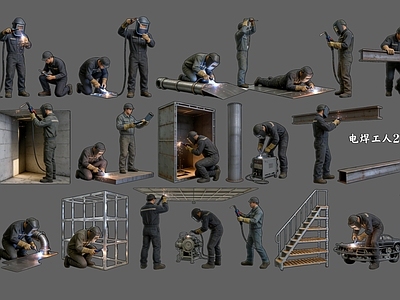 写实主义多人 电焊工人2D人物