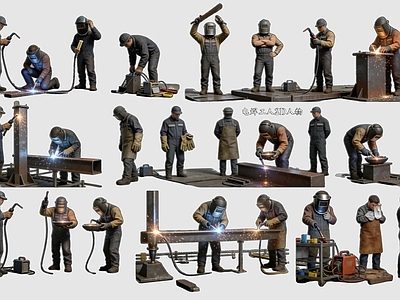 写实主义多人 电焊工人2D人物