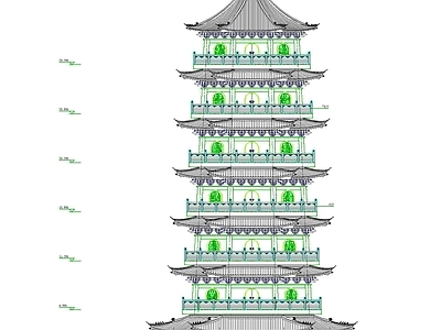 寺庙 中式古建七层塔 中式寺庙七层塔 施工图