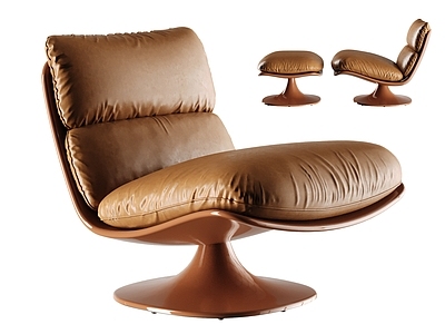 中古风休闲椅 Minotti 皮革休闲椅s 沙发椅 单人沙发 休闲椅脚踏组合