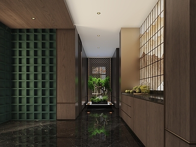 新中式走廊 酒店会所走廊玄关