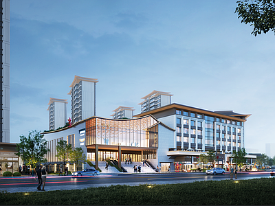 新中式商场建筑 现代中式商业建筑 网红阶梯 精工立面 无配景