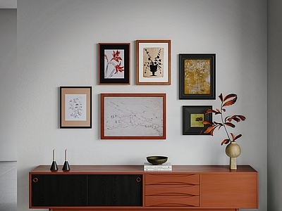 中古风电视柜 中古电视柜 玄关柜 边柜 挂画组合 花瓶