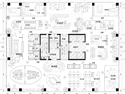 极简开放办公室 共享办公室 总经理办公室 小办公室 灵活办公空间 施工图
