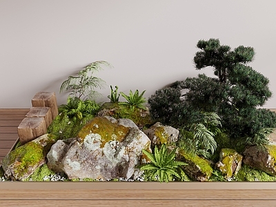 新中式石头 植物造景 景观石 植物堆 景观小品 石头