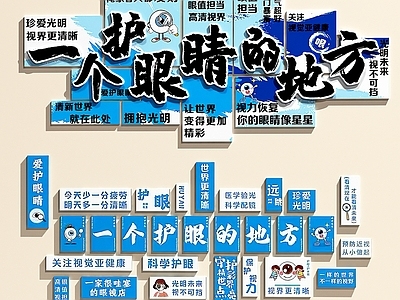立体字拼贴风眼镜店 眼镜店装饰画  视光中心装饰画  眼科医院装饰画