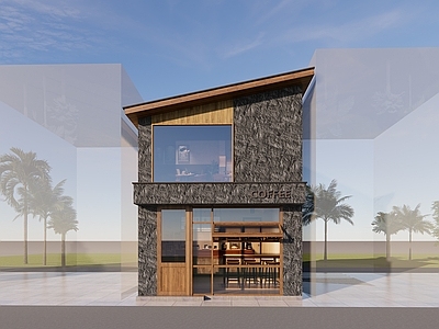 现代简约小公建 自建房 咖啡店建筑外景 两层咖啡店 沿街商店