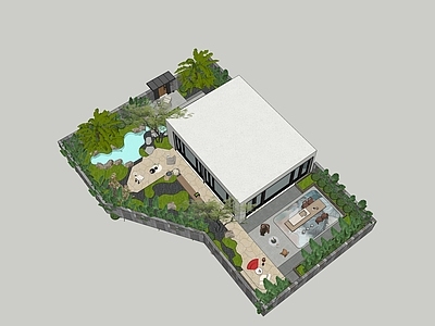 新中式别墅庭院 现代庭院