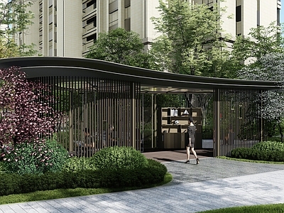 现代主义廊架 曲线廊架 现代廊架 曲线格栅廊架