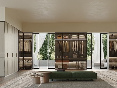 意式极简衣帽间 现代别墅衣帽间 简约衣帽间 意式衣帽间 换衣凳 衣柜