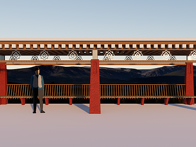 地域主义公交站台 新中式 中式景观构筑  藏式休闲廊架  藏式公交站  现代民族廊架