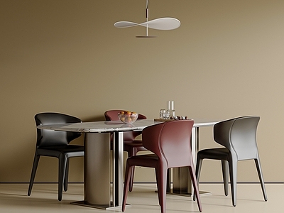 现代简约餐桌椅 意式餐桌椅组合 餐椅 餐桌 吊灯 餐桌摆件