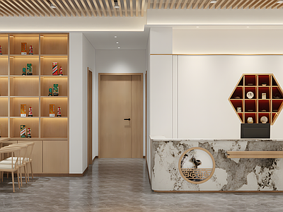 新中式茶叶店 烟酒茶体验馆 原木风商业空间  原木风茶酒文化 前台 体验馆