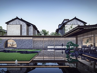 新中式住宅区景观 示范区 宋式景观 居住区景观