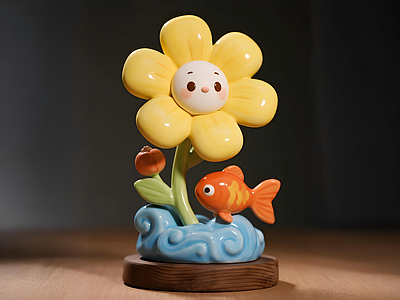 治愈系卡通陶瓷风雕塑摆件 向日葵卡摆件 陶瓷艺术品 雕塑 美陈