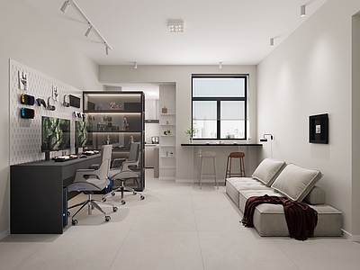 现代简约榻榻米卧室 现代极简 个性潮酷 电竞风 无主灯设计 黑白灰高级感