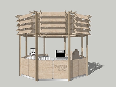 原木风摊位 吧台 售卖亭 文创展台 咖啡店 奶茶店
