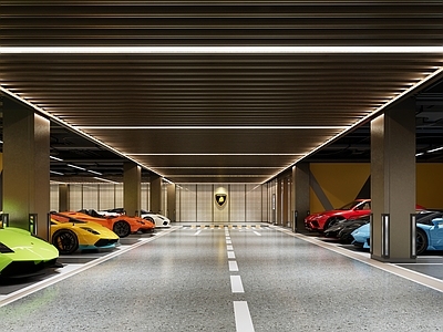 现代简约停车场 地下停车场 停车场 高档地下停车场 兰博基尼停车场