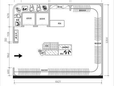 现代服装店 服装店平面图 施工图