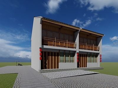 新中式民宿建筑 民俗建筑，木窗