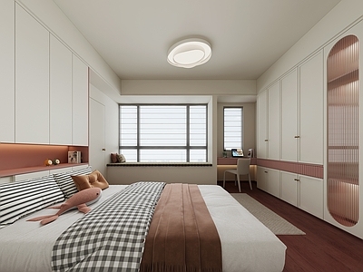 奶油风榻榻米卧室 现代小孩房 儿童房 女儿房