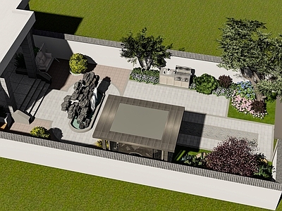 新中式别墅庭院 庭院