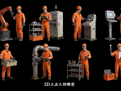 工业风多人 2D工业人物雕塑