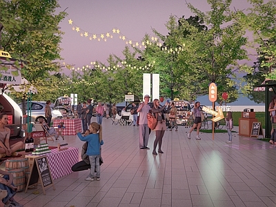 现代活力风广场景观 现代休闲汽车集市